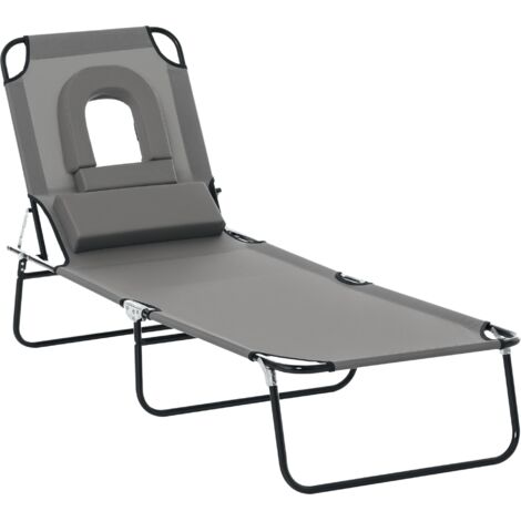 Outsunny Folding Sun Lounger Reclining Chair w/ Pillow Reading Hole Garden Beach (1/5)