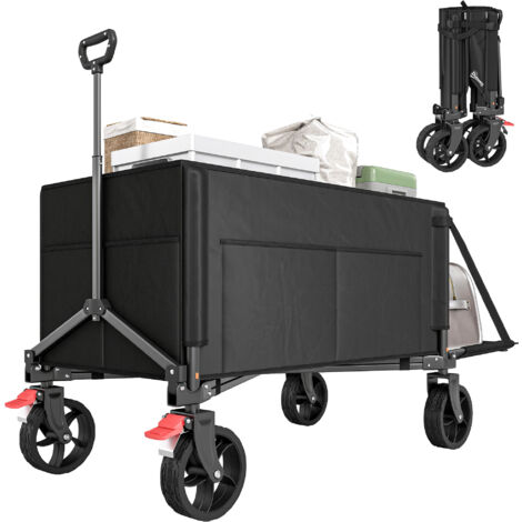 Outsunny Festival Trolley on Wheels, 150L Folding Camping Trolley Cart with Openable Sides, Adjustable Handle and Brakes for Shopping Beach Garden Fishing, Black (1/5)