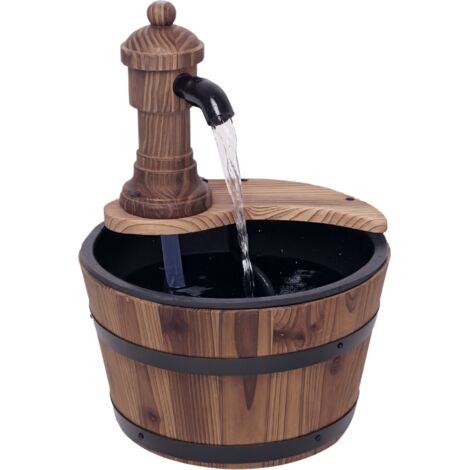 Outsunny Wood Barrel Patio Water Fountain Garden Decorative Ornament Water Feature with Electric Pump (Type A) (1/5)