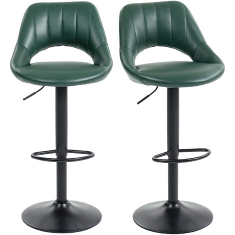 Set of Two Faux Leather Bar Stools - Dark Green (1/5)