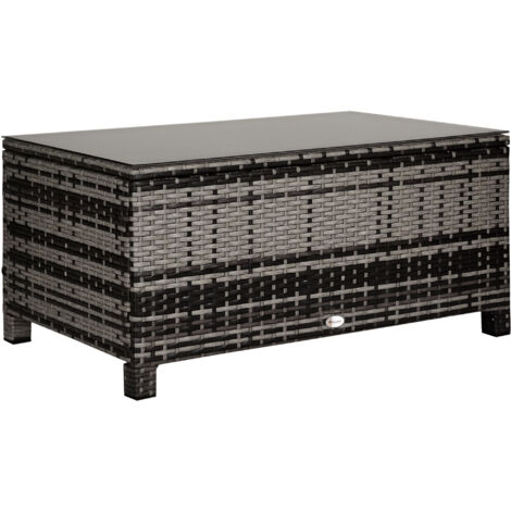 Outsunny PE Rattan Garden Coffee Table, with Glass Table Top - Grey (1/5)