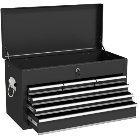 Steel Six Drawer Tool Storage Carry Chest, with Lock and Keys - Black (1/5)