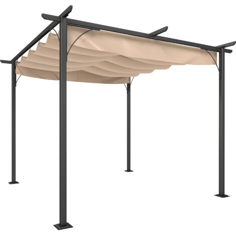 Outsunny 3 x 3(m) Metal Retractable Pergola, Garden Gazebo Metal Pergola Canopy Outdoor Sun Shade Shelter for Party BBQ, Beige (1/5)