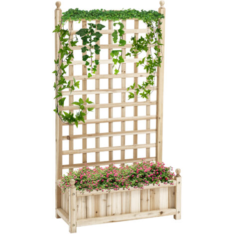Garden Planters with Trellis for Climbing Vines, Wood Raised Beds for Garden, Flower Pot, Indoor Outdoor, Natural (1/5)