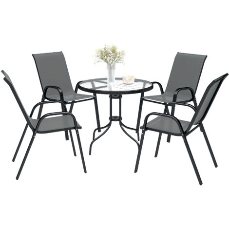 Five-Piece Steel Patio Set, with Glass-Top Table - Dark Grey (1/5)