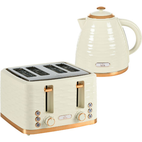 3000W 1.7L Rapid Boil Kettle & 4 Slice Toaster, Kettle and Toaster Set with 7 Browning Controls and Crumb Tray, Beige (1/5)