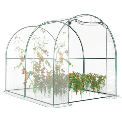 Outsunny Walk-in Polytunnel Greenhouse with Roll-up Door Transparent Tunnel Greenhouse with Steel Frame and PVC Cover, 2.5 x 2m (1/5)