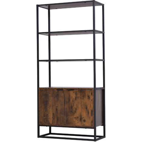Industrial Bookshelf, Storage Shelf, Large Bookcase with 3 Open Shelves, Multifunctional Rack for Living Room, Office, Rustic Brown and Black (1/4)