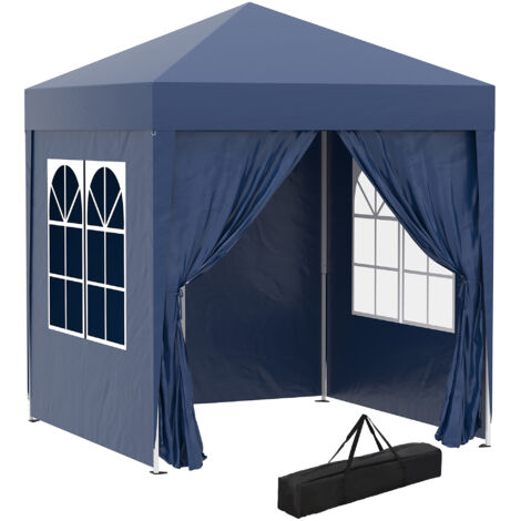 Outsunny 2 x 2 m Garden Pop Up Gazebo, Wedding Party Tent Marquee, Water Resistant Awning Canopy with Sidewalls, Windows, Carry Bag, Blue (1/5)