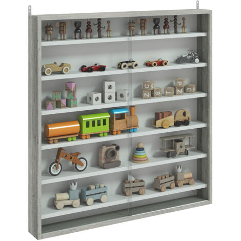 Six Shelf Display Cabinet, with Glass Doors - Graphite Wood Effect (1/5)