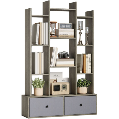 12 Shelf Storage Unit, with Drawers - Graphite Wood Effect (1/5)