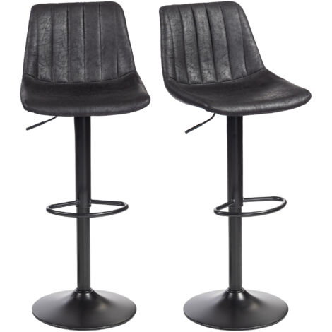 Set of 2 Leathaire Tub Bar Stools - Black (1/5)