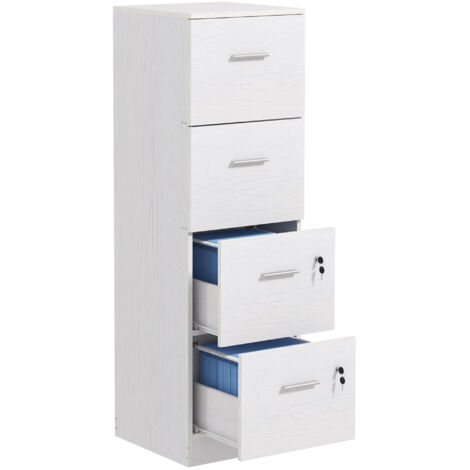 Four-Drawer Lockable Filing Cabinet - White Wood Effect (1/5)