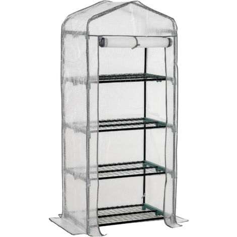 Outsunny 4 Tiers Mini Portable Greenhouse Compact Plant Grow Shed Metal Frame PE Cover 160H x 70L x 50Wcm (1/5)