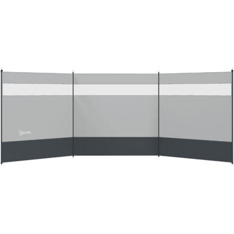Camping Windbreaker with Clear Windows, Carry Bag and Steel Poles, for Beach Caravan Campervan, 440 x 140cm, Grey (1/5)