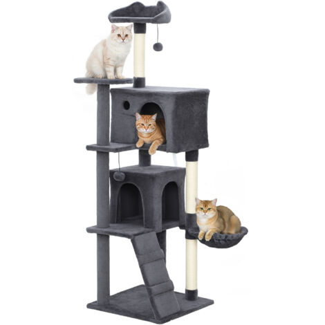 160cm Large Cat Tree Tower with Sisal Scratching Posts, Condos, Plush Perches, Hammock, Ladder, Dark Grey (1/5)