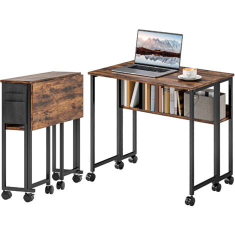 80 cm Drop Leaf Writing Work Desk - Rustic Brown