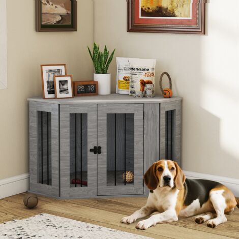 Dog Crate Furniture Side Table, with Cushion, 104 x 55 x 63cm - Grey