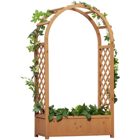 Raised Garden Bed with Arch Trellis, Freestanding Garden Planter Box for Vine Climbing Plant Flower Herb, Brown (1/5)
