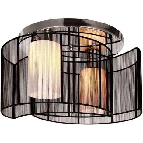 Modern Chandelier, Semi-Flush Mount Ceiling Light with 2 Light, E27 Bulb Base for Hallway, Dining Room, Living Room, White and Black (1/5)