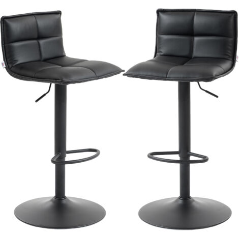 Set of Two Modern Faux Leather Bar Stools - Black (1/5)