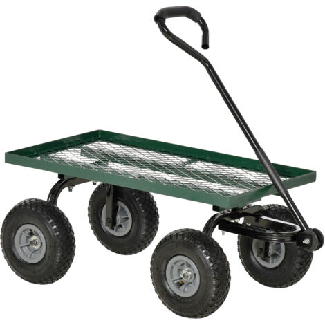 Outsunny Garden Trolley Cart, Heavy Duty Garden Cart with Metal Frame, 10" Pneumatic Wheels, Rotating Handle, 150kg Capacity, for Garden, Farm, Green (1/5)