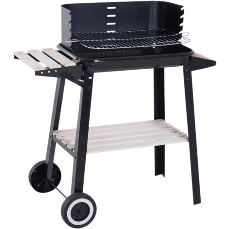Outsunny Trolley Charcoal BBQ Barbecue Grill Outdoor Patio Garden Heating Smoker with Side Trays Storage Shelf and Wheels (1/5)