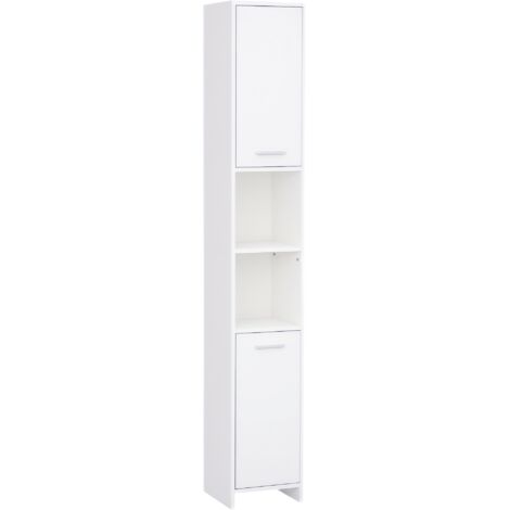 Bathroom Floor Storage Cabinet Slim Tallboy w/ Door Cupboard & Shelves For Living Room, Bedroom, Hallway White (1/4)