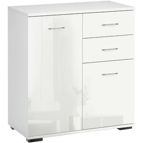 Sideboard, Modern Storage Cabinet with 2 Drawers, 2 Doors and Adjustable Shelf, Kitchen Cabinet for Living Room, Dining Room, High Gloss White (1/5)
