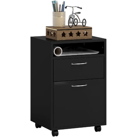 Filing Cabinet, Mobile File Cabinet with 2 Drawers, Office Home Organiser on Wheels for A4, Letter-Size File Folders, Mobile Printer with Open Shelf, Black (1/5)