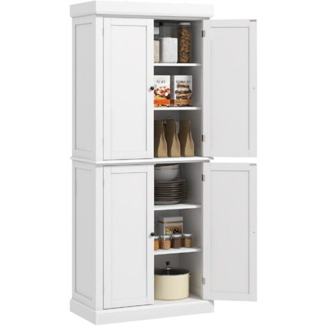 Freestanding Kitchen Cupboard with 4 Doors, Storage Cabinet with 6-Tier Shelving and 4 Adjustable Shelves, White (1/5)
