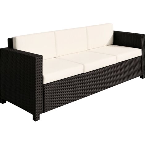 3 Seater Rattan Sofa All-Weather Wicker Weave Metal Frame Chair with Fire Resistant Cushion-Black (1/5)