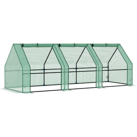 Outsunny Mini Small Greenhouse with Steel Frame & PE Cover & Zipped Window Poly tunnel Steeple for Plants Vegetables, 270 x 90 x 90 cm, Green (1/5)