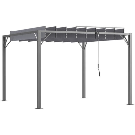 3 x 3(m) Outdoor Pergola with Retractable Roof, Aluminium Louvered Patio Gazebo Canopy for Lawn Garden Patio, Grey (1/5)