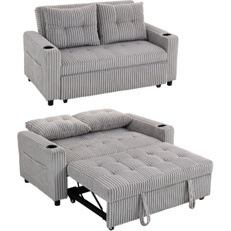 2 Seater Click Clack Sofa Bed with Pull Out Design, Corduroy Upholstery ...