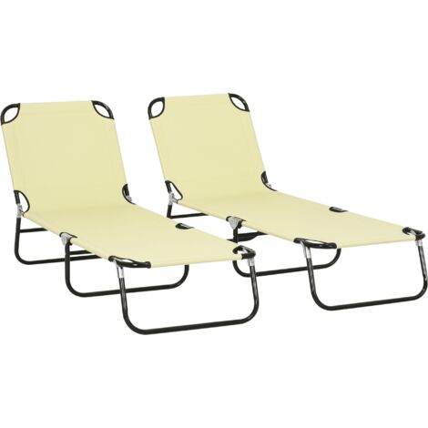 Set of Two Metal Frame Folding Sun Loungers - Beige (1/5)
