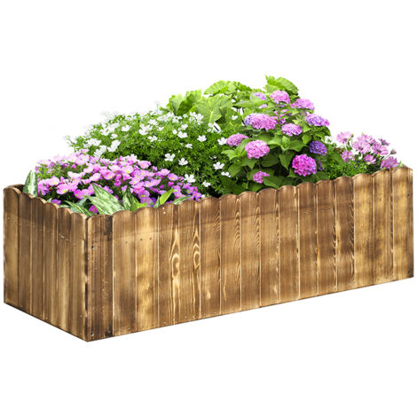 Outsunny 109L Raised Garden Bed, Wooden Rectangle Planter Box, Outdoor Herb Vegetable Flower Pot (100L x 40W x 30H cm) (1/5)