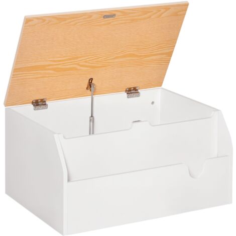 Wooden Kids Toy Box Children Storage Chest Organiser Book Slot Safety Hinge Playroom Furniture White