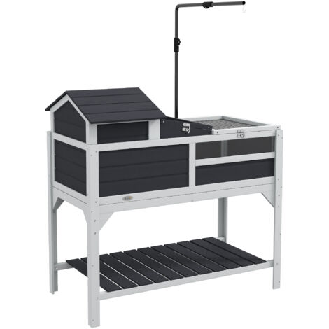 Wooden Tortoise Enclosure, Tortoise Tank w/ Adjustable Lamp Holder, Openable Lid, Removable Main House - Grey (1/5)