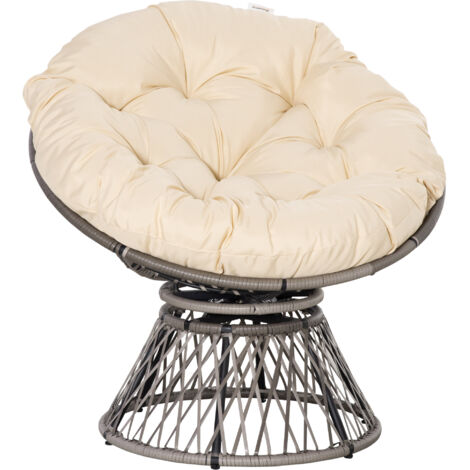 Outsunny 360° Swivel Rattan Moon Bowl Chair Round Lounge Garden Wicker Basket Seat with Padded Cushion Oversized for Outdoor Indoor, Beige (1/5)