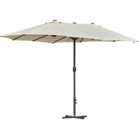 Outsunny 4.6M Sun Umbrella Canopy Double-sided Crank Sun Shade w/ Cross Base Off White (1/5)