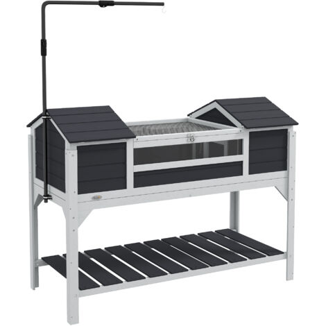 Wooden Tortoise Enclosure w/ Adjustable Lamp Holder, Openable Lid, Dual Main Houses, Storage Shelf, Fixed Tray - Grey