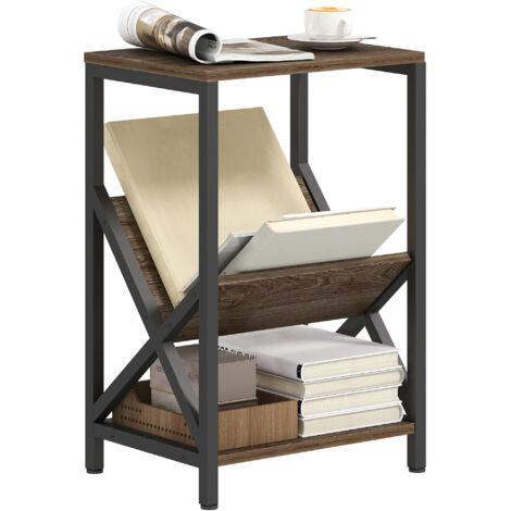 Narrow Side Table, End Table with 3-Tier Storage, V-Shaped Magazine Holder for Living Room, Bedroom, 40 x 30 x 61cm, Oak (1/5)