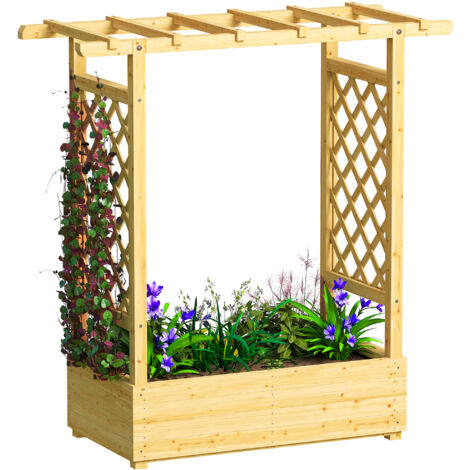 Outsunny Garden Planter with Trellis, Wooden Raised Bed for Garden with Hanging Roof and Drainage Holes, Outdoor Trellis Planter Box for Vegetables, Herbs and Flowers, 110 x 44 x 113 cm, Natural (1/5)