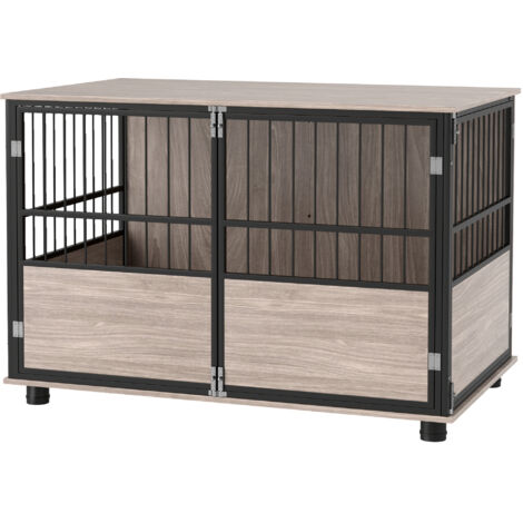 100cm Furniture Style Dog Crate Dog Cage End Table Indoor with 3 Doors Soft Washable Cushion, for Large Sized Dogs