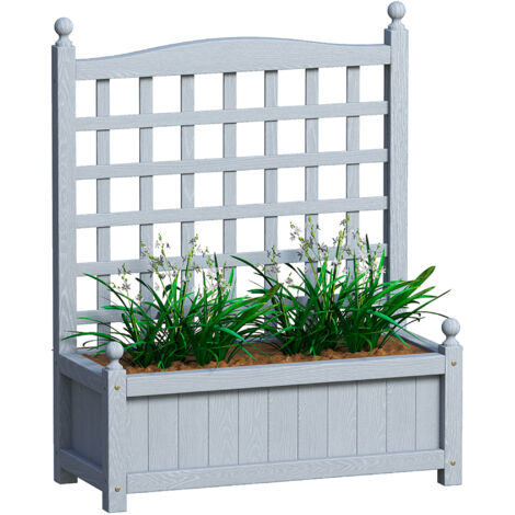 Garden Planters with Trellis for Climbing Vines, Wood Raised Beds for Garden, Flower Pot, Indoor Outdoor, Grey (1/5)