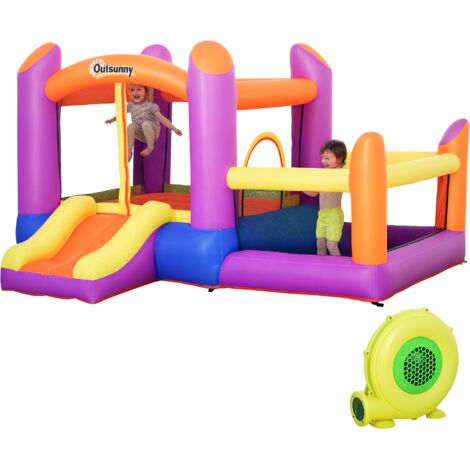 Outsunny Kids Bouncy Castle House Inflatable Trampoline Slide Water Pool 3 in 1 with Blower Indoor Outdoor for Kids Age 3-8 Multi-Colour 2.8 x 2.5 x 1.7m (1/5)