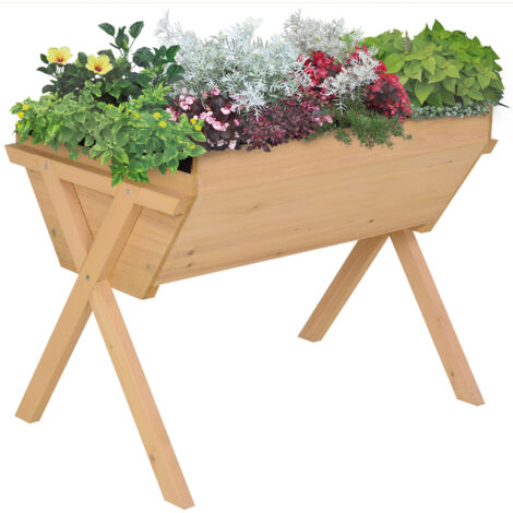 Wooden Raised Garden Bed with Bed Liner, Elevated Planter Box with Legs, Natural (1/5)