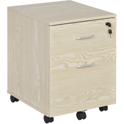 Vinsetto 2-Drawer Locking Office Filing Cabinet w/ 5 Wheels Rolling Storage Hanging A4 Cupboard Home Organisation, Oak Wood Grain (1/5)