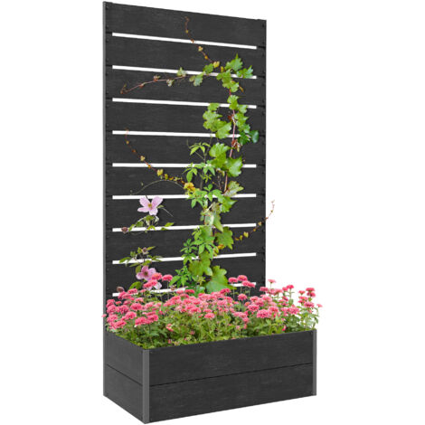34 x 69.5cm Garden Planter Box, with Back Trellis, Black (1/5)
